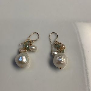 New 14k Freshwater Pearl & Aquamarine Earrings